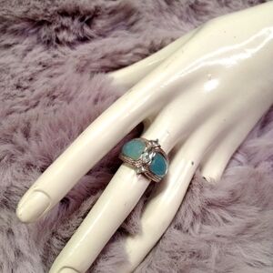 .925 sterling silver blue faceted enamel & marquis cut cubic zirconia ring sz 6